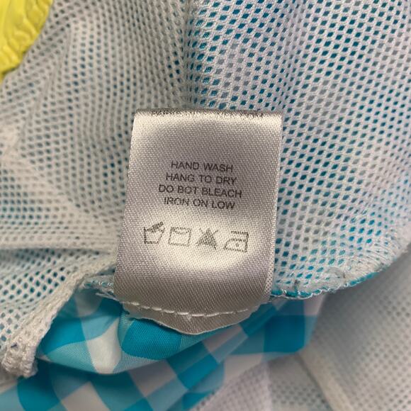 PARKE & RONEN Size 36 Turquoise White Gingham Polyester Blend Swim Trunks - Picture 7 of 7